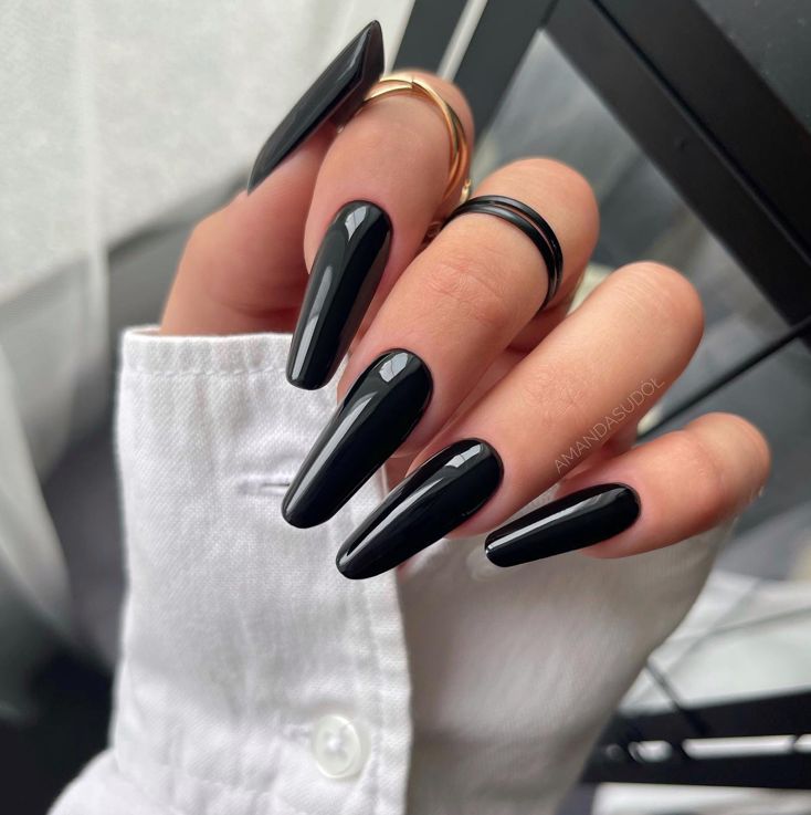 Dramatic Long Coffin Glossy Black — Glossy Black Nails 2027