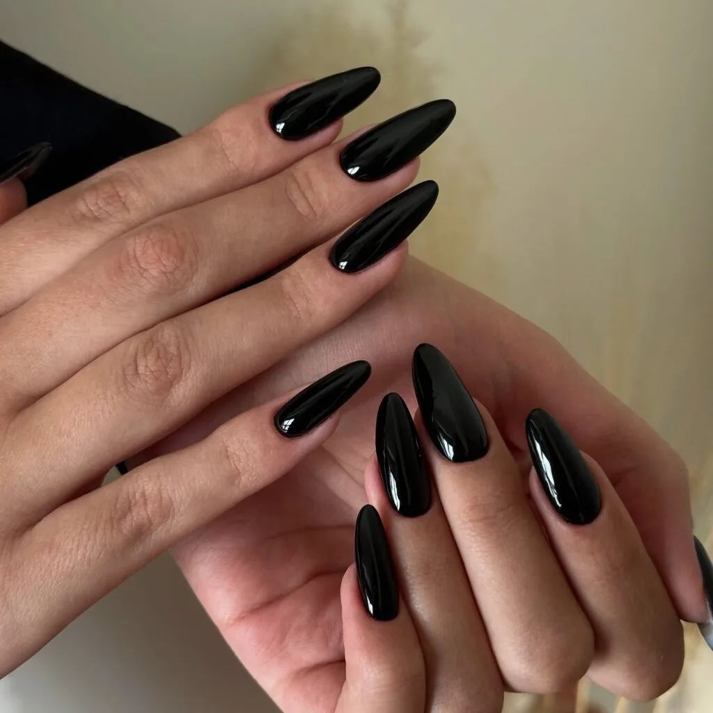 Mirror Shine Long Stiletto Black — Glossy Black Nails 2027