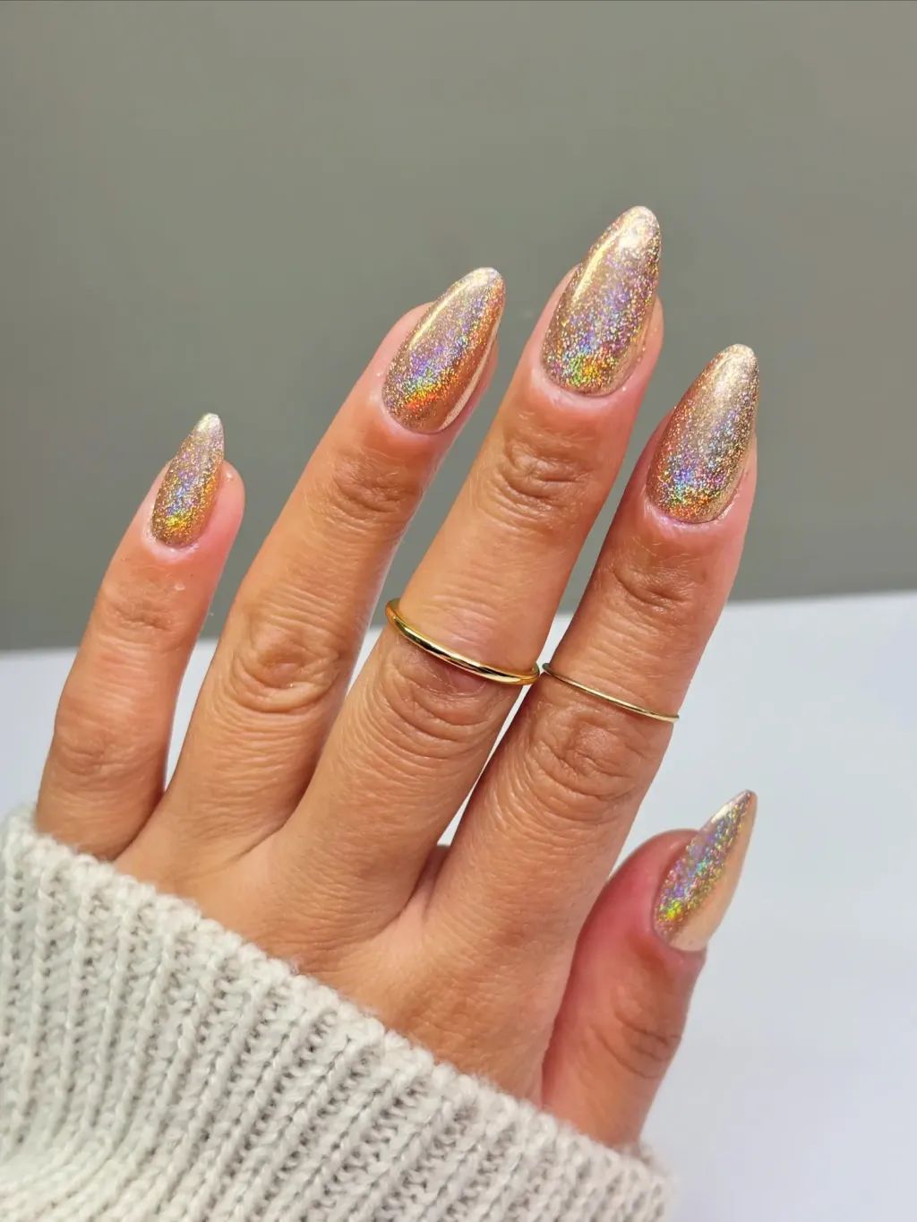 Holographic Gold Glitter Almond Nails Holographic Gold Glitter Almond Nails — 25th Birthday Nails 2027