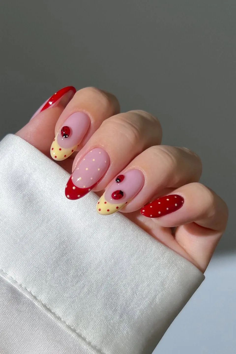 Ladybug French Tip Oval Nails Ladybug French Tip Oval Nails — 25th Birthday Nails 2027