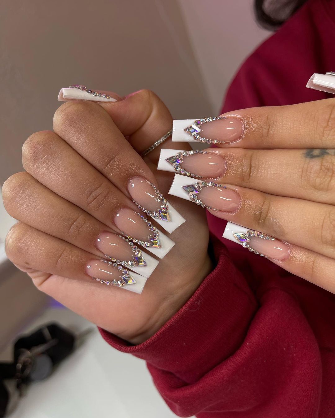 French Tip Rhinestone Geometric Gems French Tip Rhinestone Geometric Gems — 25th Birthday Nails 2027