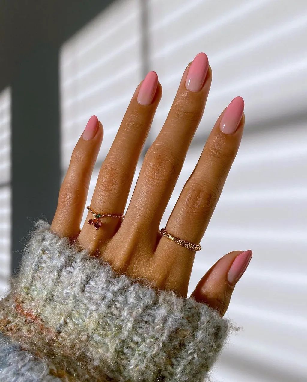 Pink to Sheer Pink Ombre Medium Almond Nails — Pastel Nails 2027 for Brown Skin