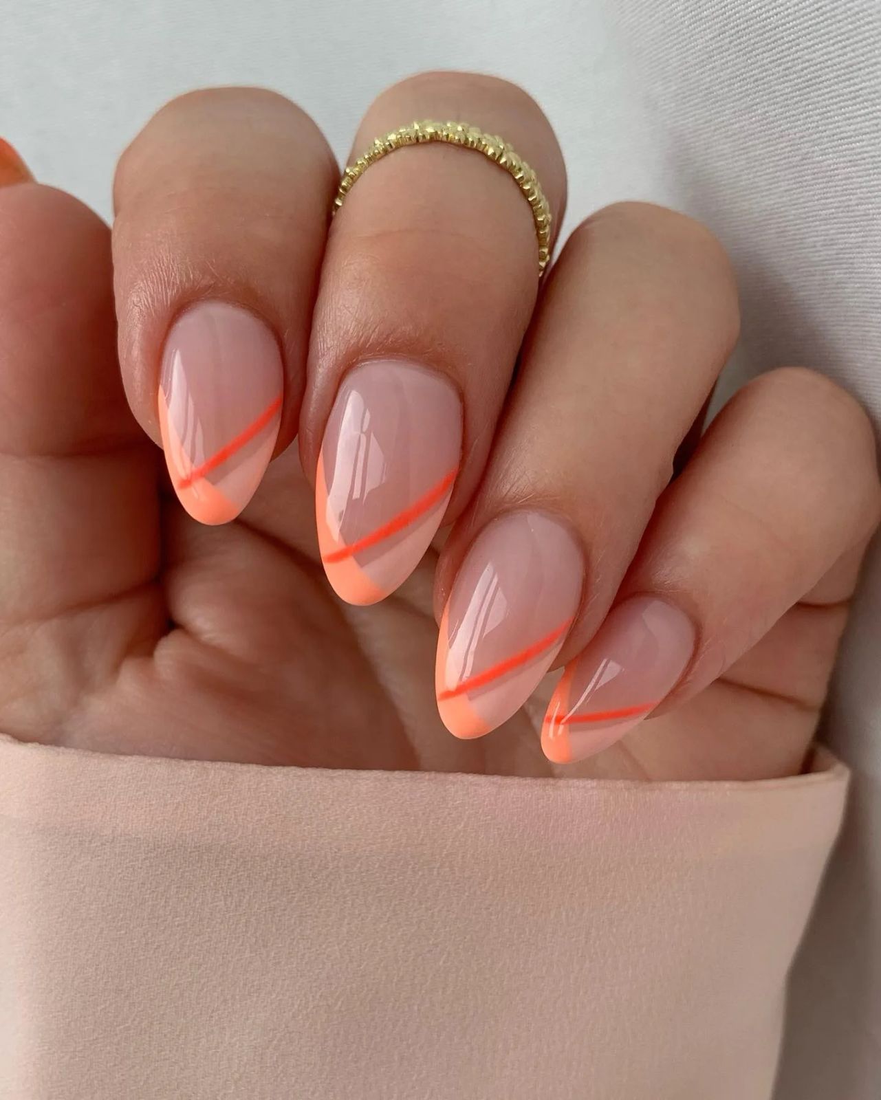Orange Lines On Tips Visual Idea Orange Lines On Tips Visual Idea — Peach Almond Nails 2027