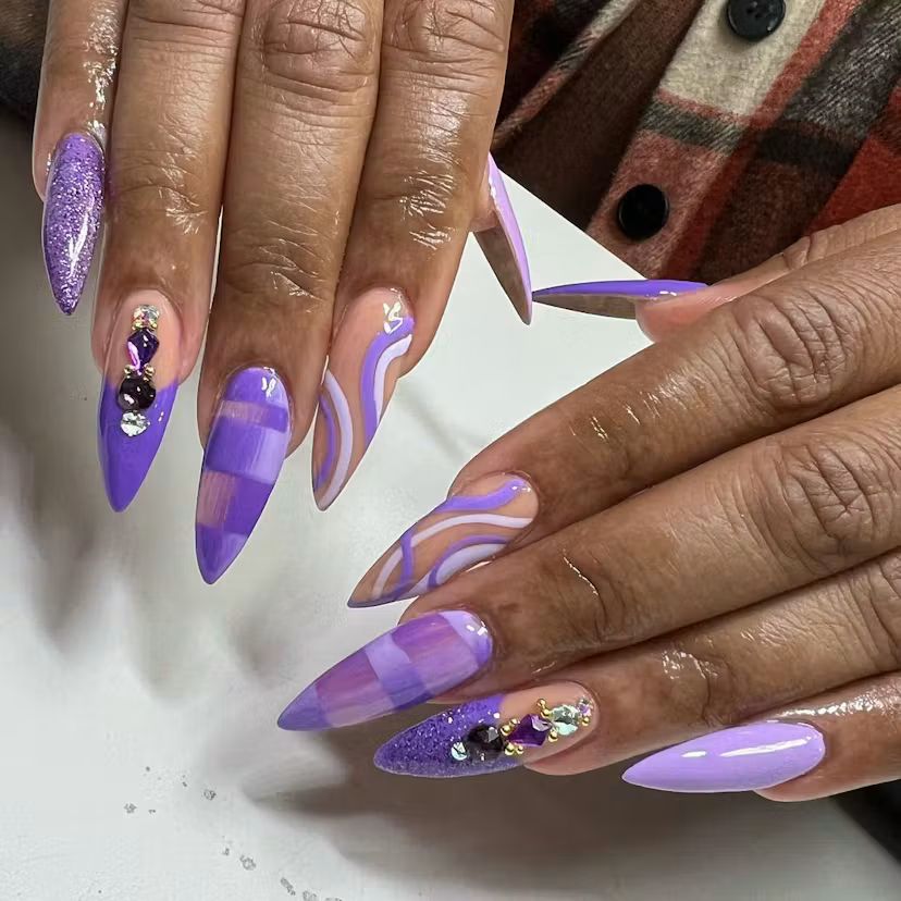 Lavender and Purple Checkerboard Stiletto Lavender and Purple Checkerboard Stiletto — Lavender Stiletto Nails 2027