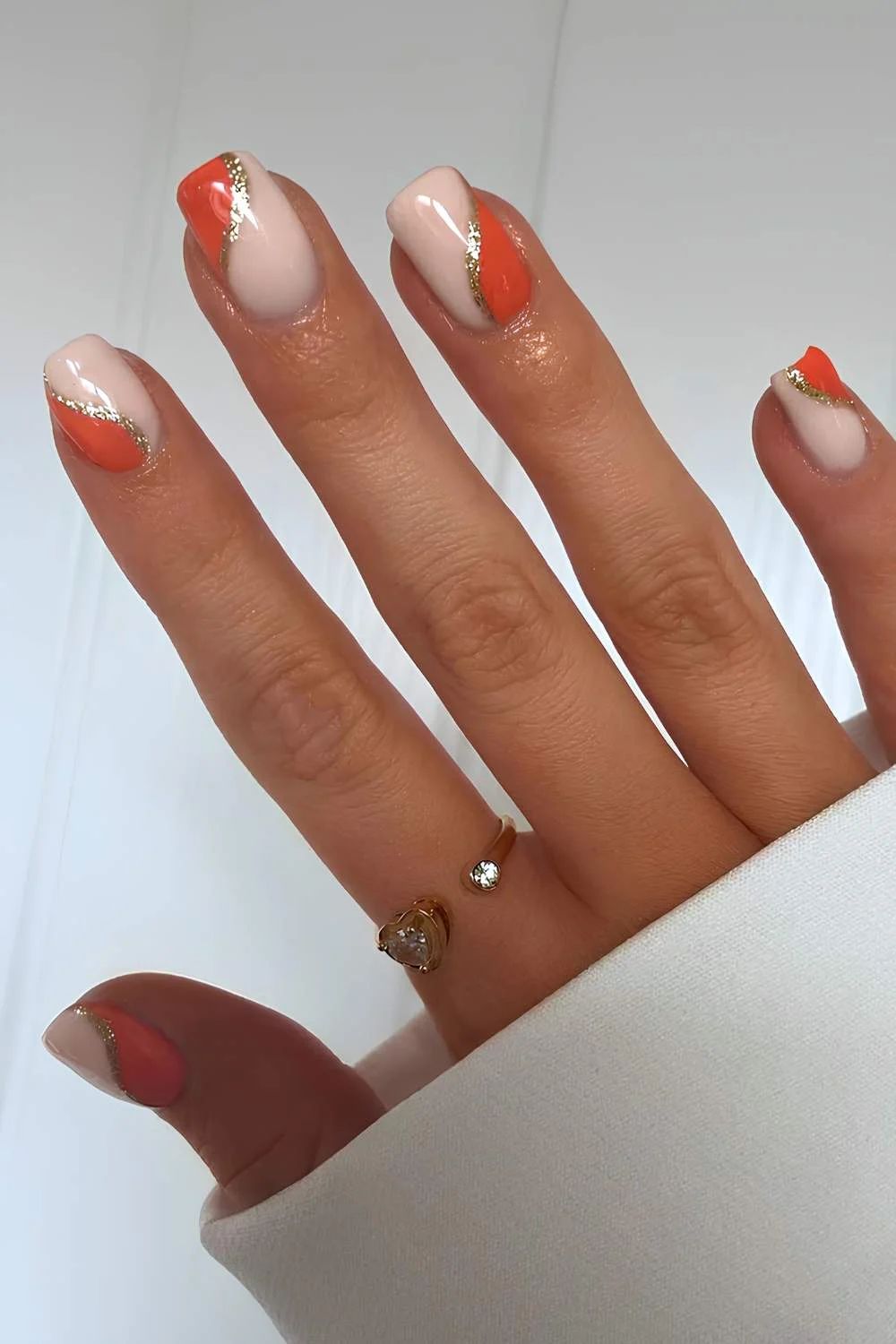 Coral French Tips With Gold Glitter Accents — Coral French Tip Nails 2027