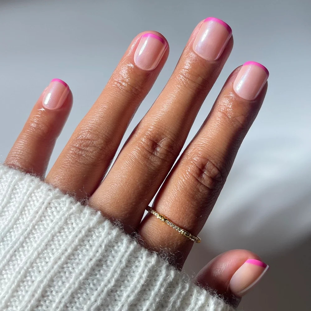 Sheer Pink with Vibrant Pink Micro French Sheer Pink with Vibrant Pink Micro French — Short Micro French Tip Nails 2027