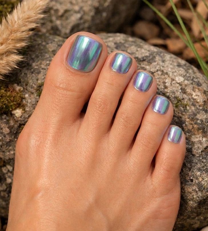 Iridescent Blue and Purple Chrome — Winter Pedicure Colors 2027