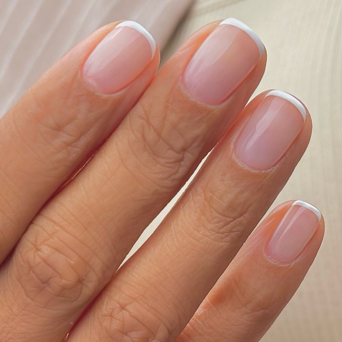 Sheer Pink with White Micro French Tip Sheer Pink with White Micro French Tip — Short Micro French Tip Nails 2027