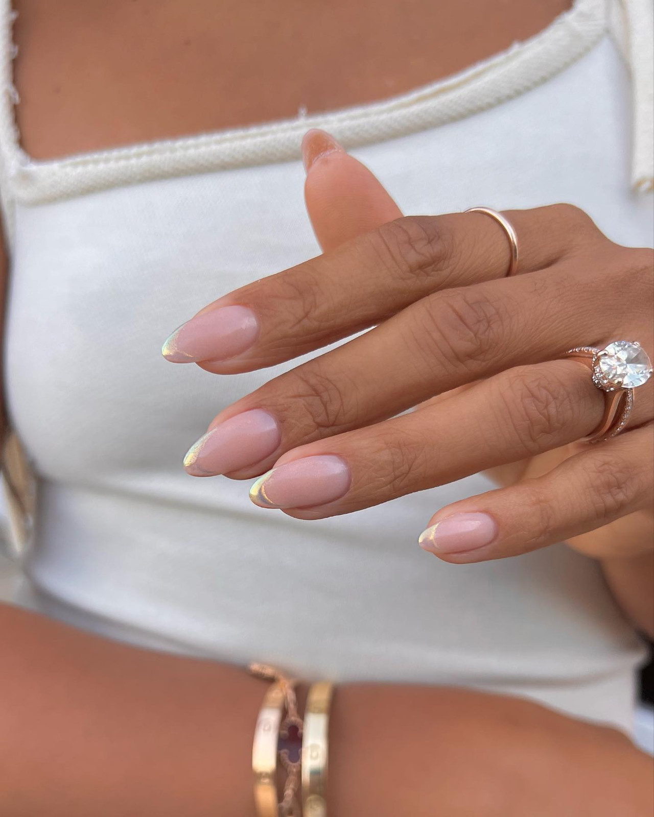 Iridescent Metallic French Ovals Iridescent Metallic French Ovals — Chrome French Tip Nails 2027