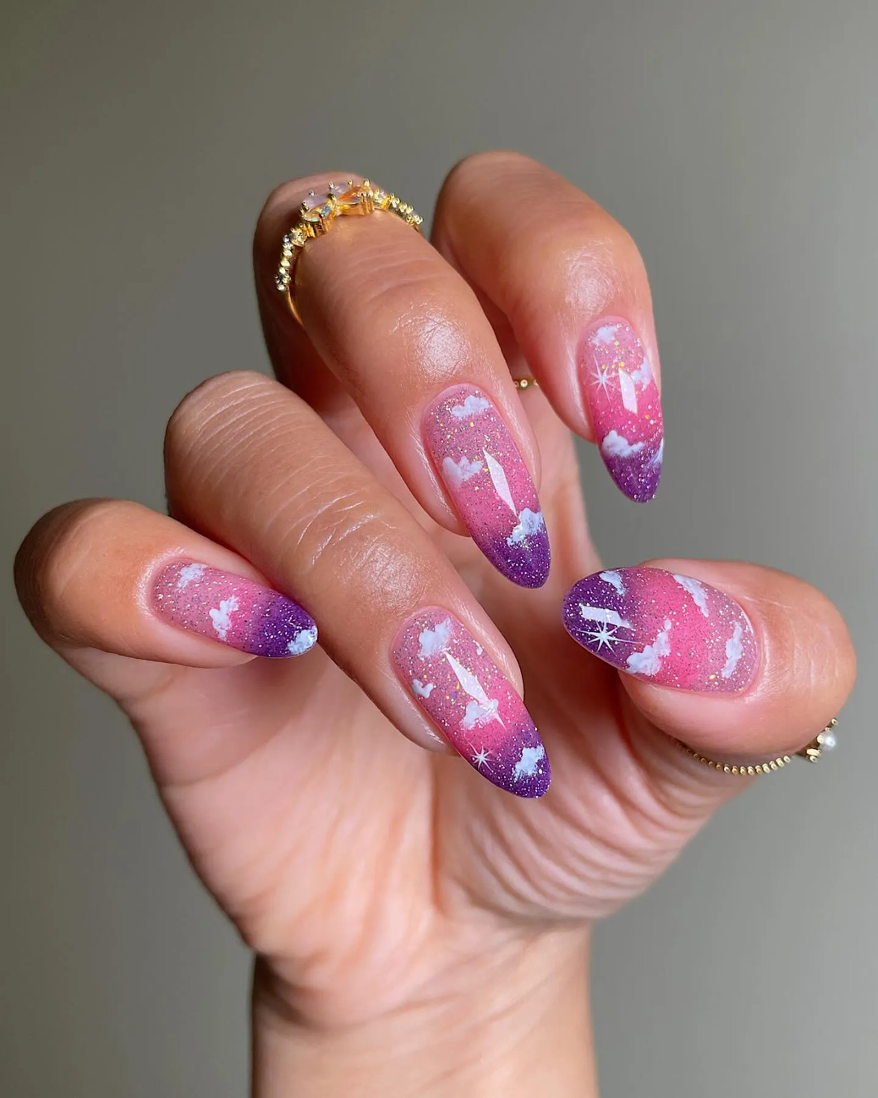 Medium Almond Pink Purple Gradient Clouds Stars Glitter Medium Almond Pink Purple Gradient Clouds Stars Glitter — Pink Cloud Nails 2027