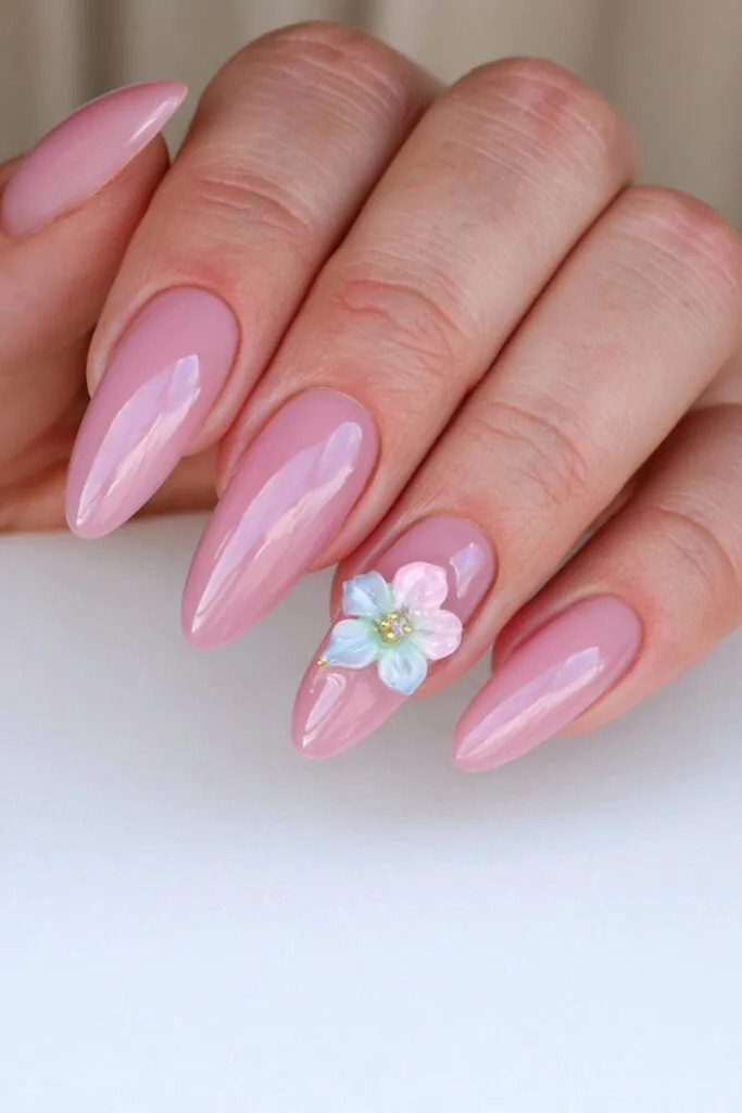 Dusty Rose 3D Floral Almonds Dusty Rose 3D Floral Almonds — Long Almond Pink Nails Ideas 2027