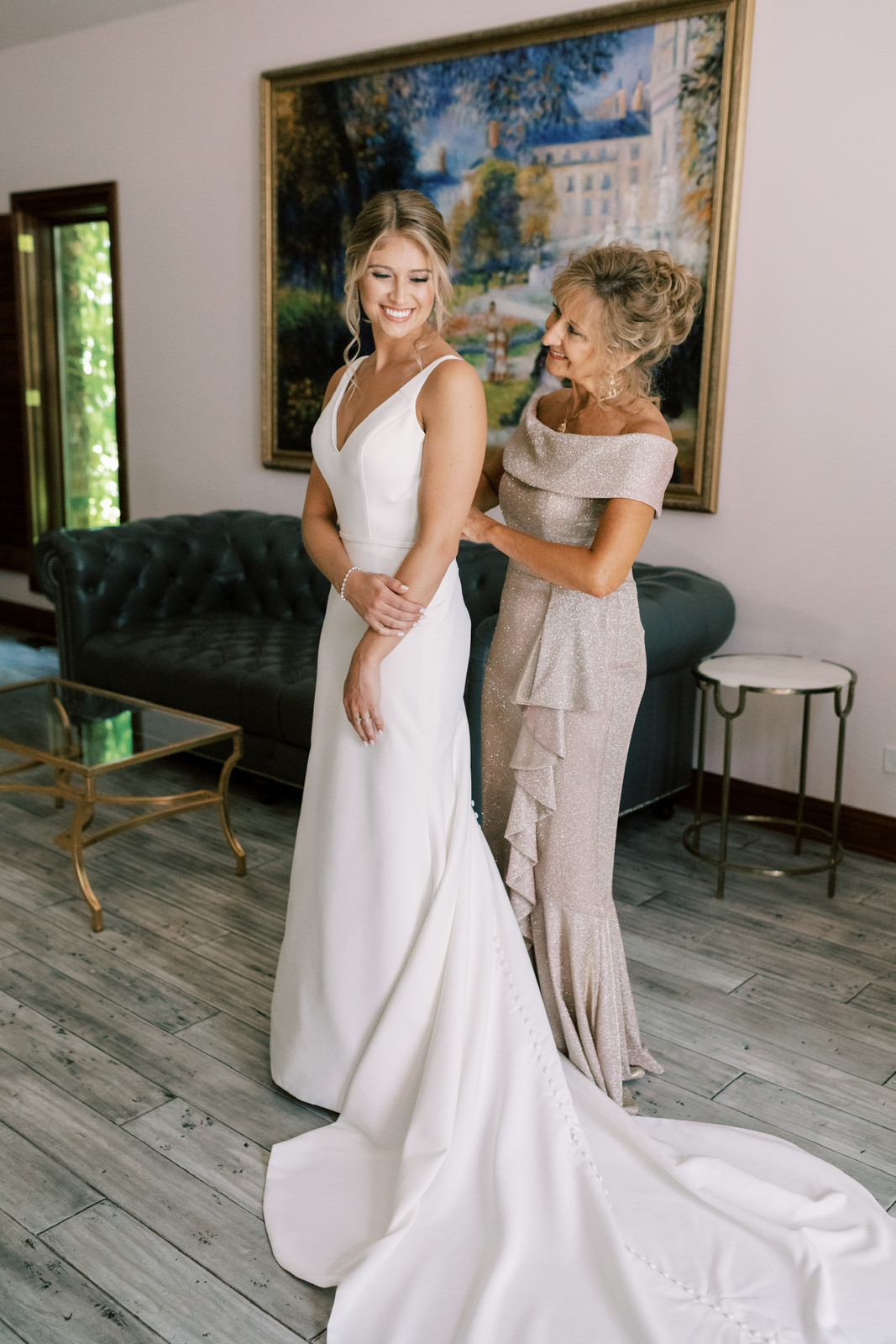 Rose Gold Off-the-Shoulder Gown with Ruffled Cascade Rose Gold Off-the-Shoulder Gown with Ruffled Cascade — Grandmother of the Bride Outfits 2027