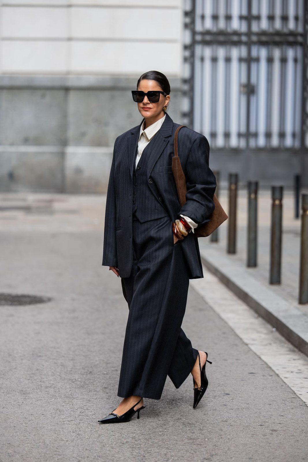 Contemporary Power Suit: Charcoal Pinstripe with Laid-Back Layers Contemporary Power Suit: Charcoal Pinstripe with Laid-Back Layers — Pinstripe Pants Outfits 2027