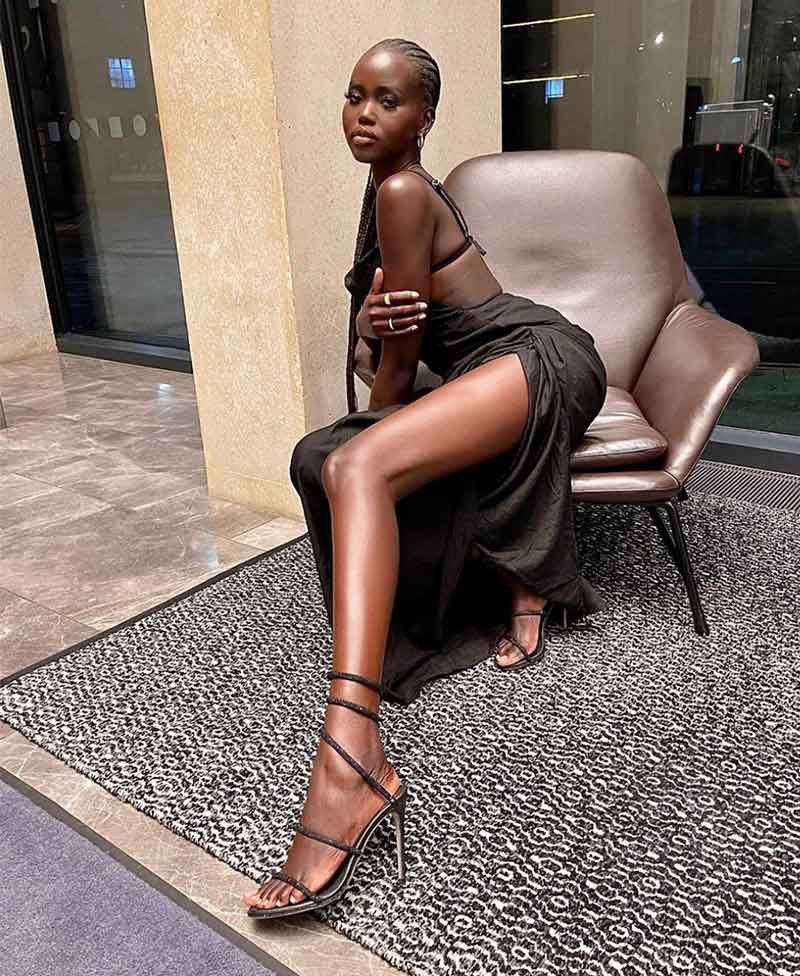 Black Cutout Dress with Strappy Stiletto Heels — Strappy Heels Outfits 2027