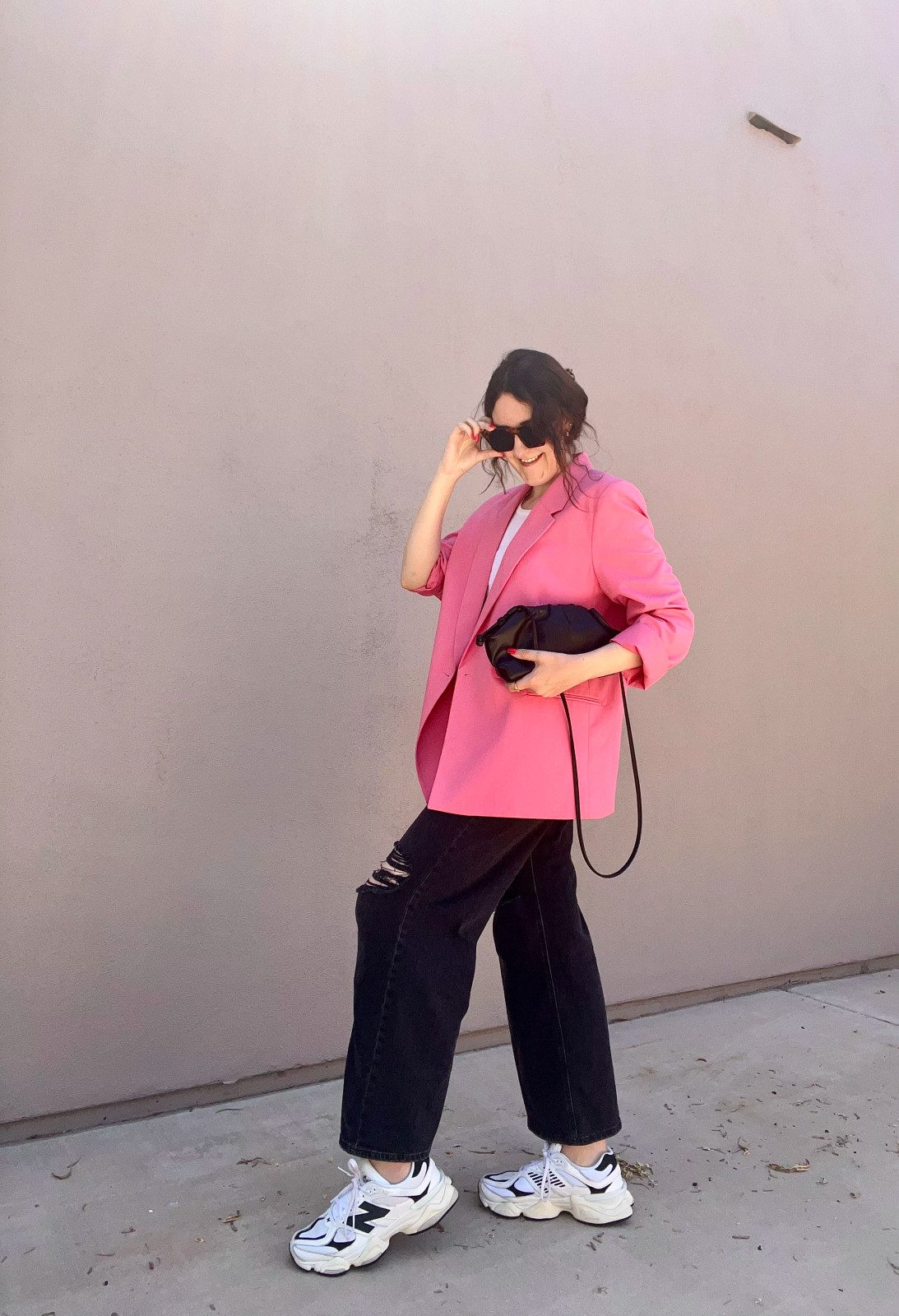 Bold Streetwear: Pink Blazer Meets Distressed Denim and 9060s — New Balance 9060 Outfits 2027