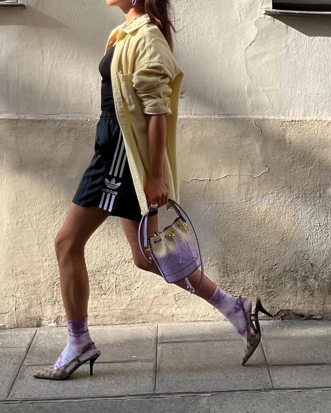 Tie-Dye Socks with Athletic Shorts and Slingback Heels — Socks 2027 with Heels Outfits