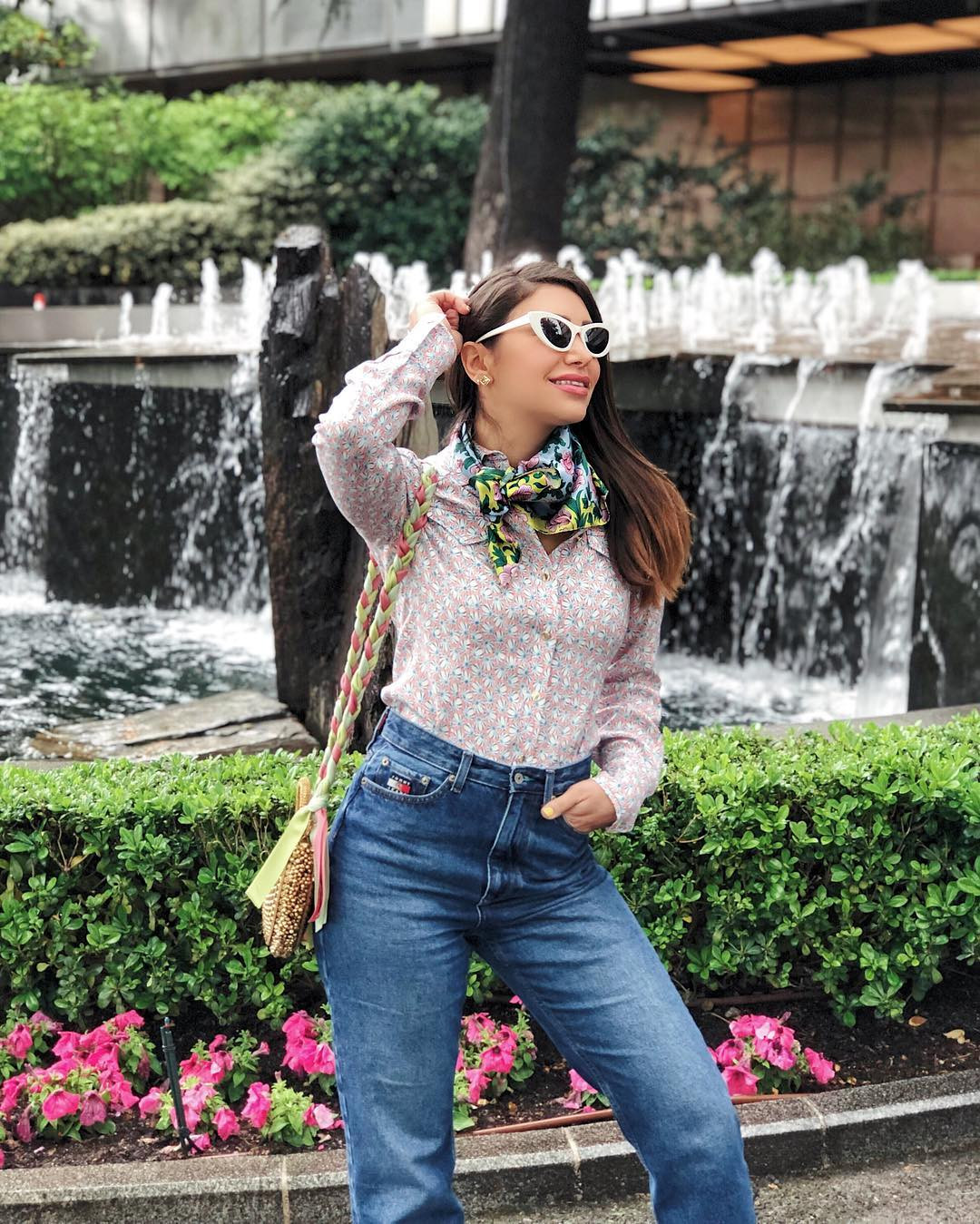 Floral Shirt with Denim and Printed Scarf Floral Shirt with Denim and Printed Scarf — Outfits 2027 for Mom Bod
