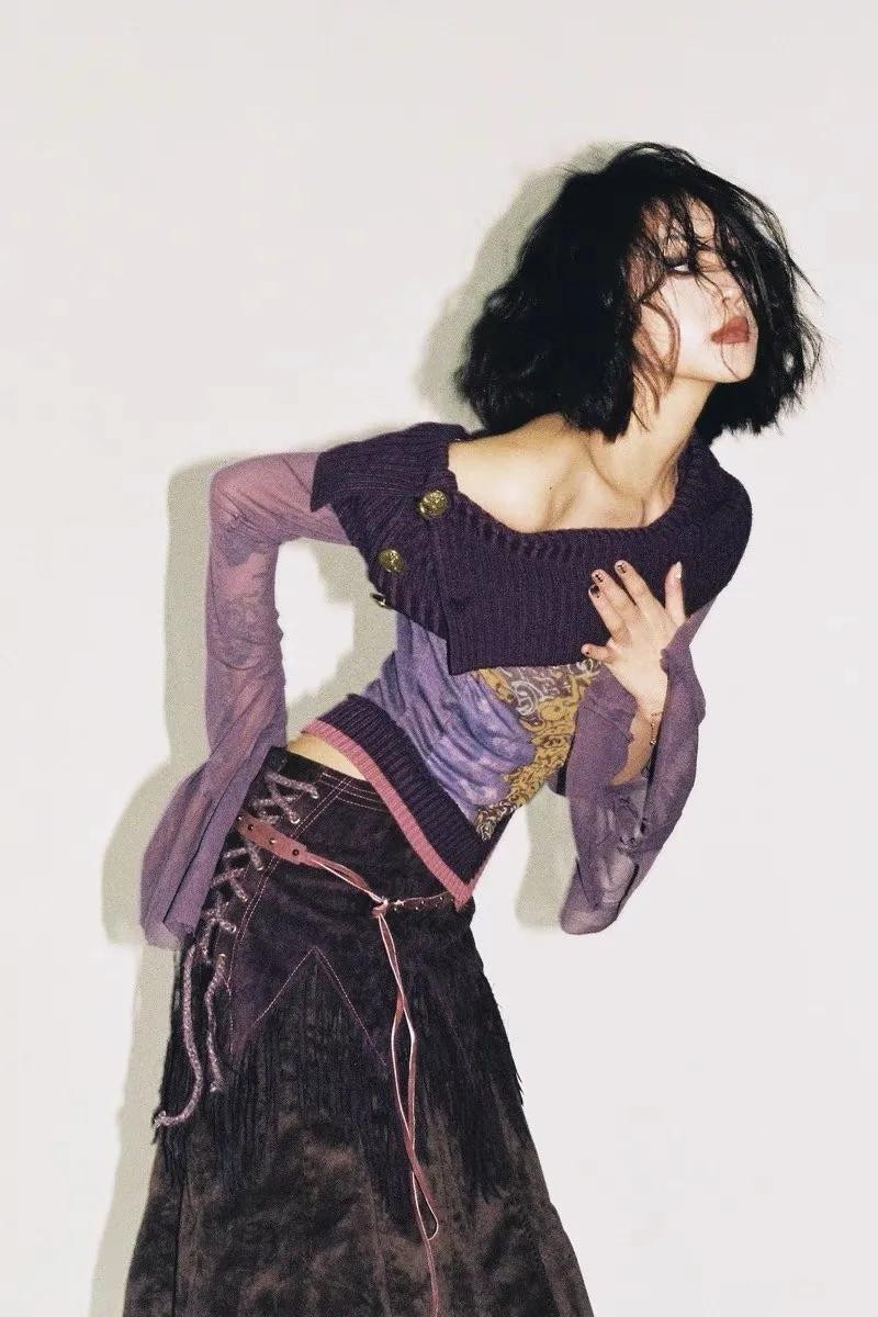 Gothic Layers: Purple Bolero Over Sheer Top and A-Line Skirt Gothic Layers: Purple Bolero Over Sheer Top and A-Line Skirt — Fairy Grunge Outfits 2027