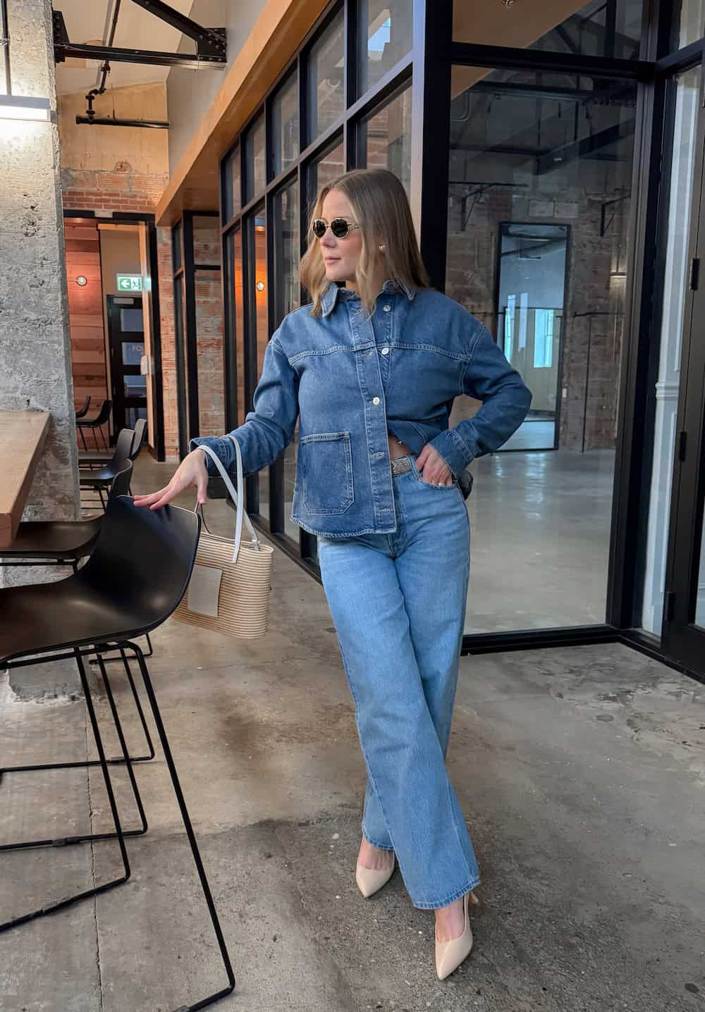 Denim-on-Denim Chic: Medium Wash Jacket with Lighter Bootcut Jeans Denim-on-Denim Chic: Medium Wash Jacket with Lighter Bootcut Jeans — Bootcut Jeans Outfits 2027 with Denim Jacket