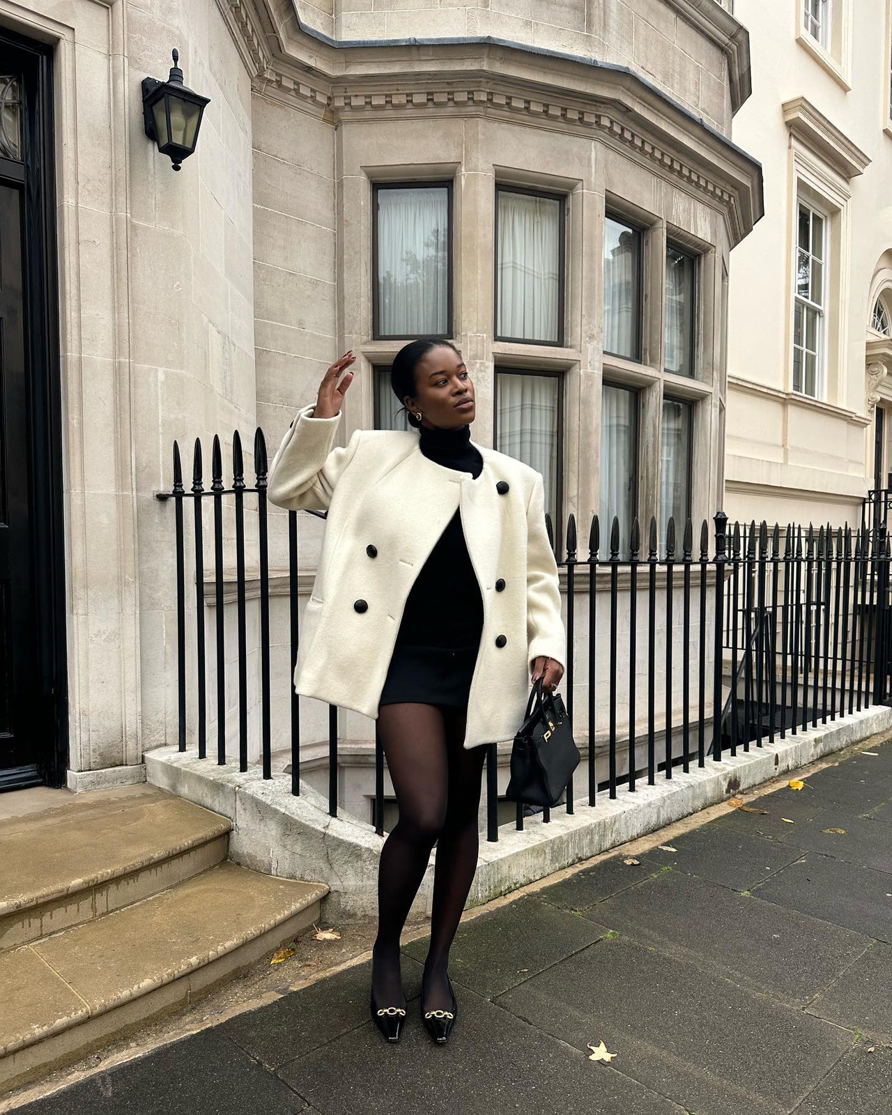 Opaque Ribbed Tights Under an Oversized Blazer — Ribbed Tights Outfits 2027