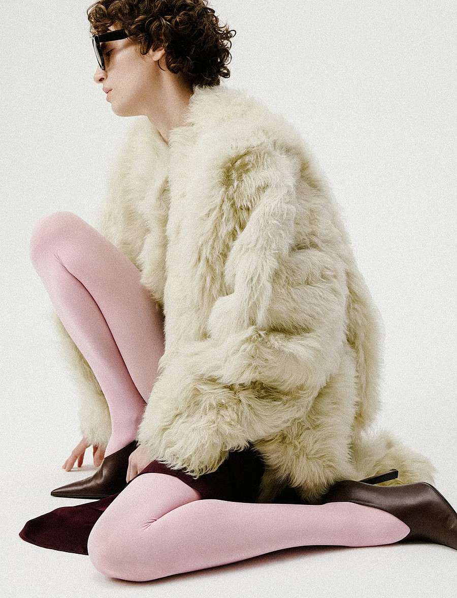 Pink Ribbed Tights with a Faux Fur Coat for Editorial Flair — Ribbed Tights Outfits 2027