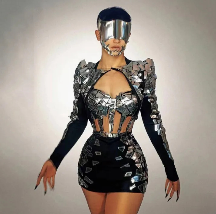 Mirrored Jacket with Structured Shoulders for a Futuristic Rave Mirrored Jacket with Structured Shoulders for a Futuristic Rave — Sparkly Rave Outfits 2027