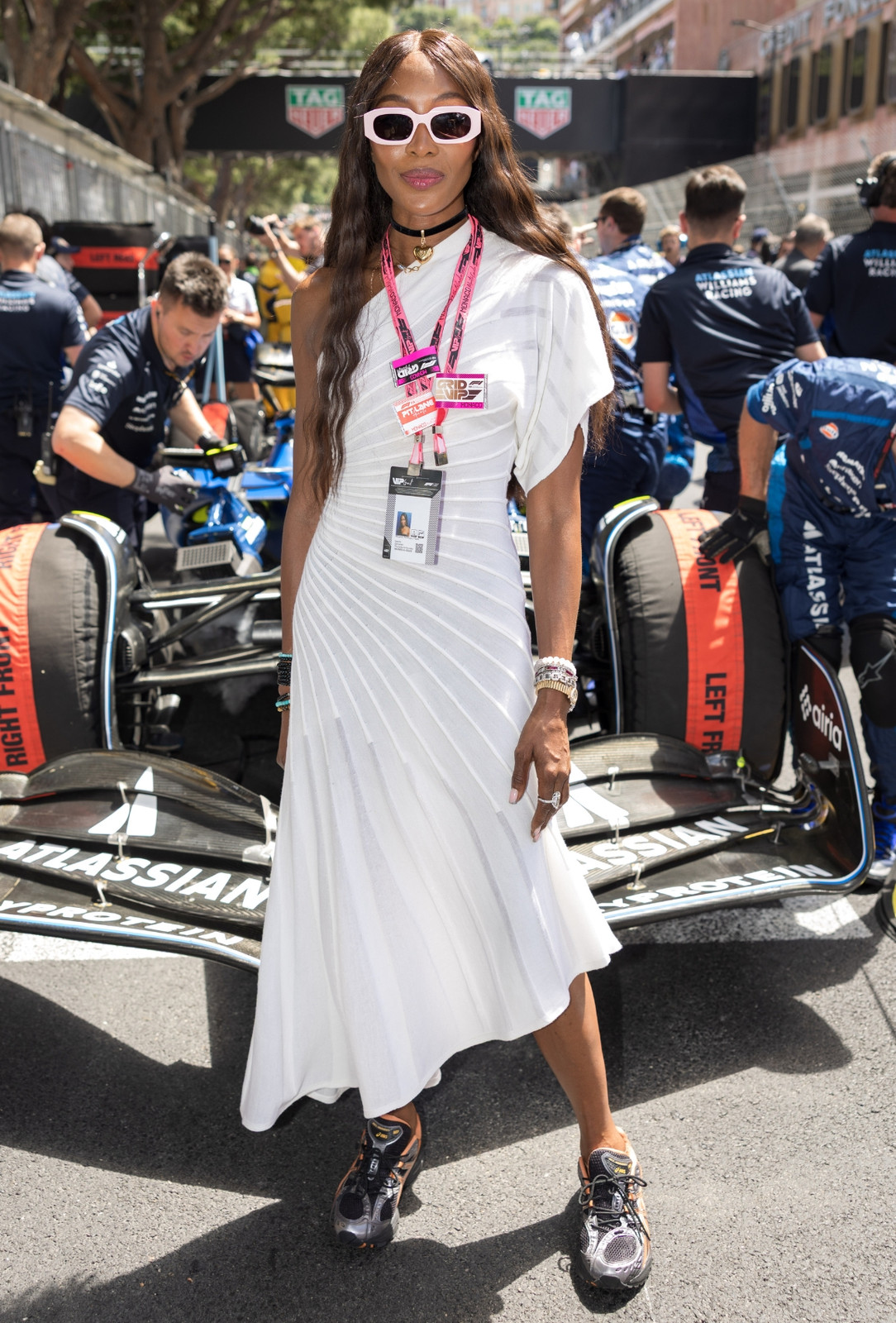Pleated Midi Dress with Chunky Sneakers for an Edgy Ensemble — F1 Race Outfits 2027
