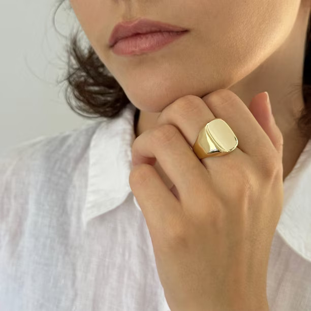 Rectangular Face Signet Ring with White Shirt Rectangular Face Signet Ring with White Shirt — Signet Rings 2027