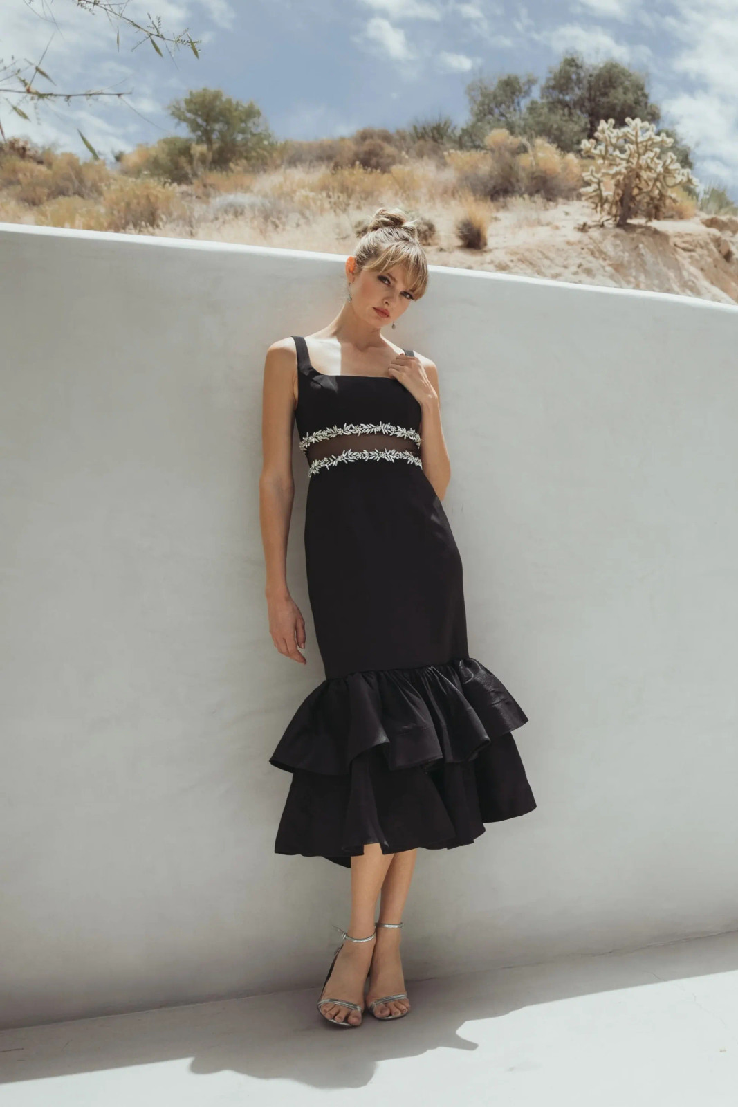 Black Crepe Evening Dress with Tiered Ruffle Hem Black Crepe Evening Dress with Tiered Ruffle Hem — Ruffle Hem Dress 2027