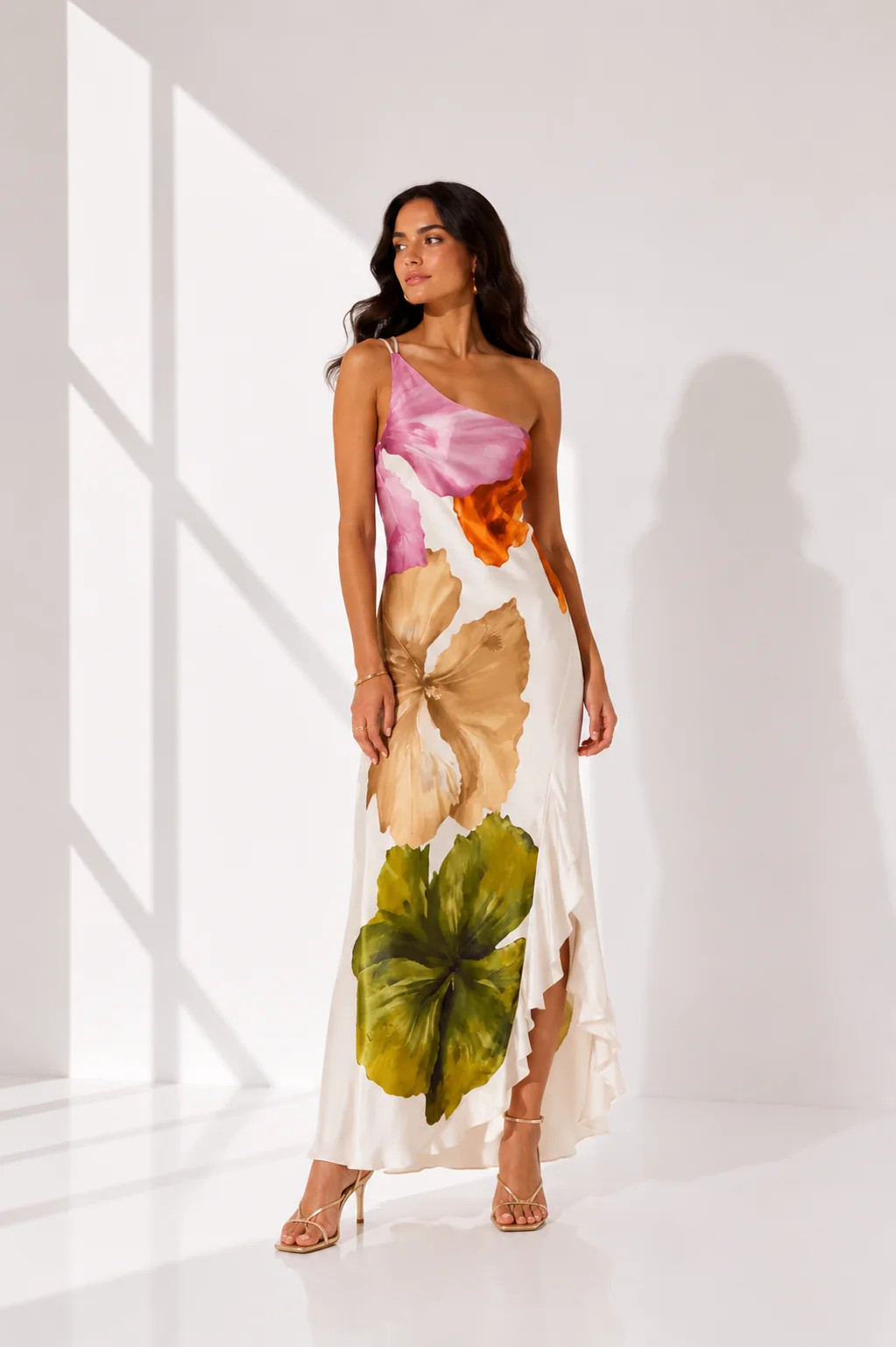 Floral Print One-Shoulder Dress with Ruffled Hem Floral Print One-Shoulder Dress with Ruffled Hem — Ruffle Hem Dress 2027