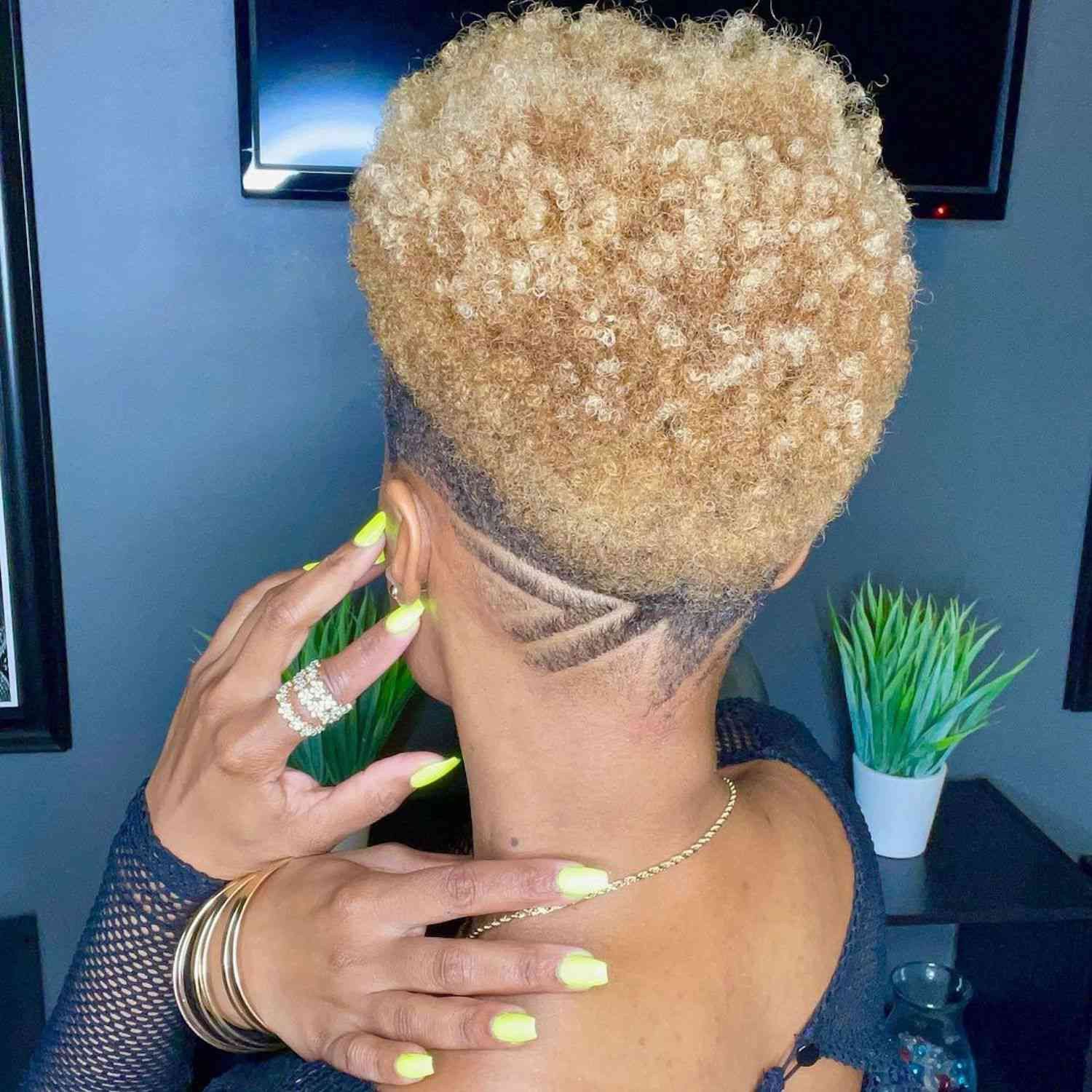 Blonde Curly Undercut with Design — Pixie Cut 2027 for Black Women