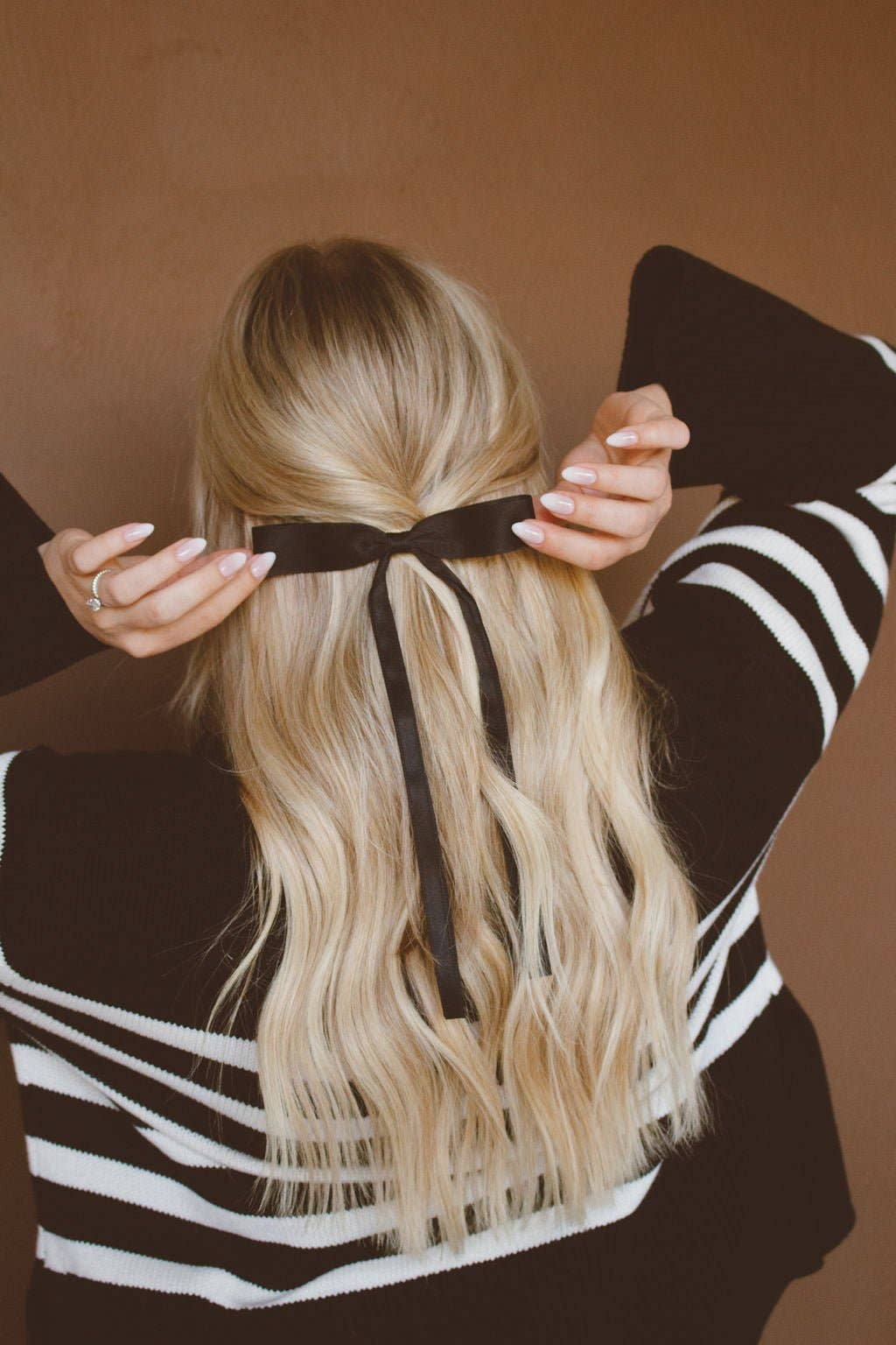 Shoulder Length Partial Ponytail With Bow Shoulder Length Partial Ponytail With Bow — Coquette Ponytail Hairstyles 2027