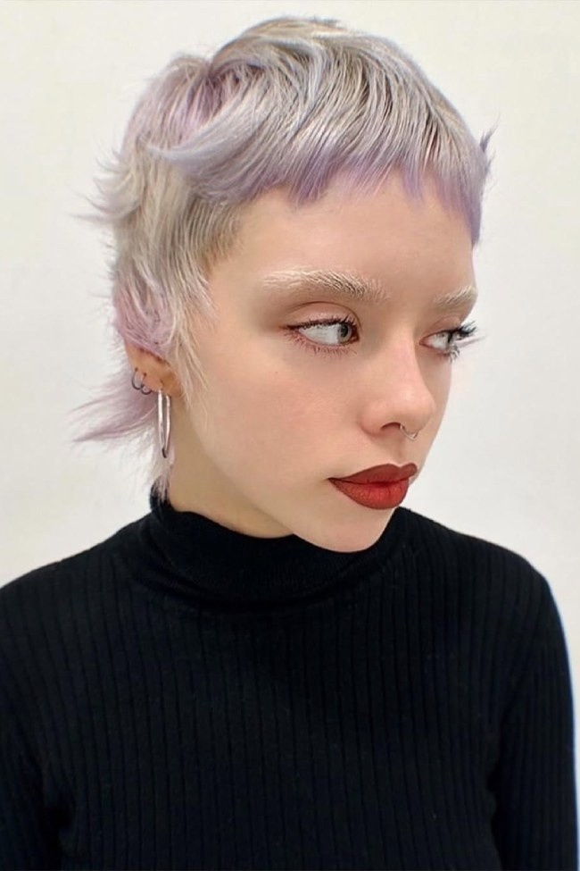 Edgy Platinum Pixie With Pastel Accents Edgy Platinum Pixie With Pastel Accents — Gray Blending Pixie 2027