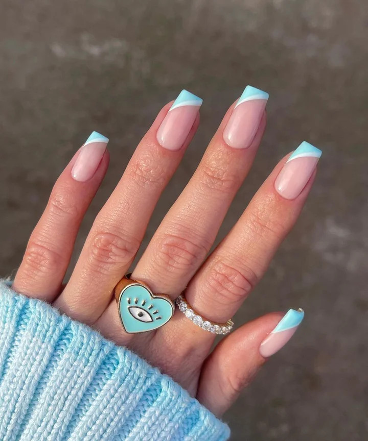Light Blue Micro French on Nude Light Blue Micro French on Nude — Colored Micro French Nails 2027