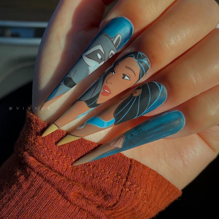 Pocahontas and Meeko Stiletto Portraits Pocahontas and Meeko Stiletto Portraits — Princess Disney Nails 2027