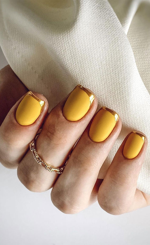 Matte Visual Idea — Short Gold French Tip Nails 2027