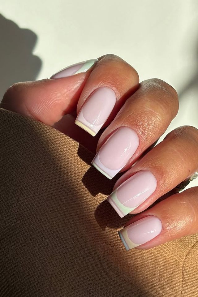 Visual Idea — Featuring Pastel Shades Of Yellow — Short Double French Tip Nails 2027